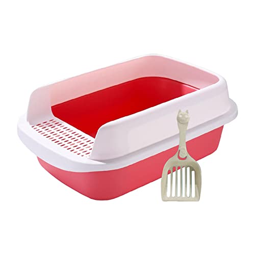 Folpus Katzentoilette, Töpfchen, Hohe Seiten, Halbgeschlossene Bettpfannen Toilette, Spritzschutz, Großer Platz für Kätzchen Sandkasten, groß rosa von Folpus