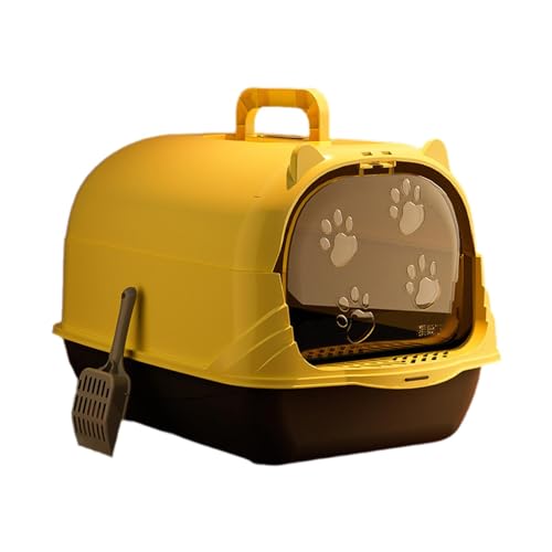 Folpus Katzentoilette mit Haube, geschlossenes Haustierzubehör, tragbarer Sandkasten, leicht zu reinigen, mit Vordertür, abnehmbarem Katzentöpfchen, Schwarz Gelb von Folpus