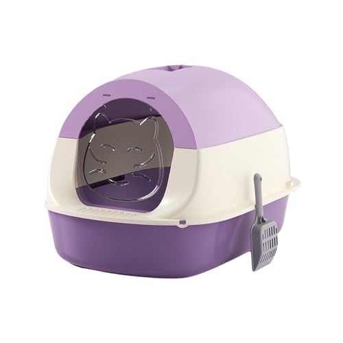 Folpus Katzentoilette mit Kapuze und Deckel, geschlossene und abgedeckte Katzentoilette, Haustierzubehör, tragbares, abnehmbares Kätzchen-Töpfchen mit, violett von Folpus