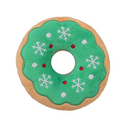 Folpus Lustiges quietschendes Hundespielzeug mit knisternden Zähnen für fröhliche Weihnachtsreisen, Grüner Donut von Folpus