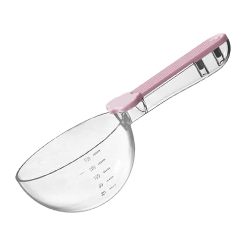 Folpus Messbecher für Katzenfutter, visuelle Messung, vielseitig verwendbar, transparentes Fütterungswerkzeug für Haustiere mit Beutelclip, Hundefutterlöffel, Rosa von Folpus