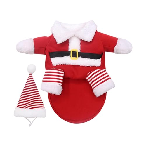 Folpus Niedlicher Weihnachtsmann-Kleidungsanzug, weihnachtliche Haustierkleidung mit Hut, Katzenkostüm für Weihnachten, Haustier-Weihnachtsoutfit, L von Folpus