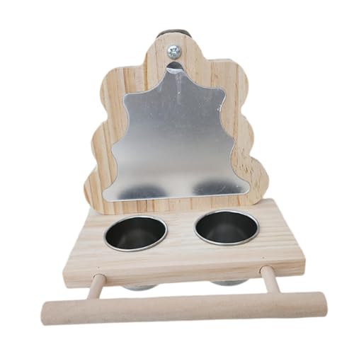 Folpus Papageien-Sitzstange mit Spiegel und Futternäpfen, Futternapf zum Aufhängen, Holz-Papageienspiegel-Spielzeug für Aras, Baum Folpus Papageien-Sitzstange mit Spiegel und Futternäpfen, Futternapf zum Aufhängen, Holz-Papageienspiegel-Spielzeug für Aras, Baum von Folpus