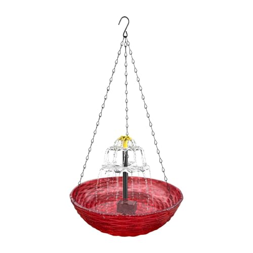 Folpus Solar Vogelbad Hängende Vogelbad Hof Deck Terrasse Solar angetrieben Garten Hook Yard Outdoor Vogelbad Schüssel, Rot von Folpus