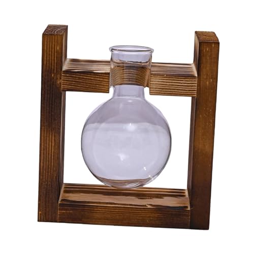 Folpus Terrarium-Glas-Pflanzgefäß mit Holzständer, Glühbirnenform, Vase, handgefertigter Holzrahmen, Blumenknospen-Pflanzgefäß für Bürotisch, 12x5.7x13cm von Folpus