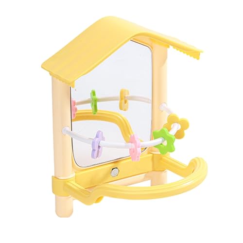 Folpus Vogelspiegel für Haustiere mit Sitzstange, Acryl-Aktivitätszentrum, Kauspielzeug für Vögel, Papageienspielzeug für Nymphensittiche, Conure, Gelb von Folpus
