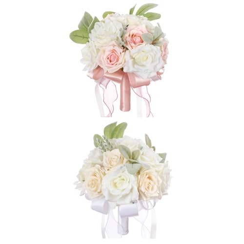 Fonowx 2X Hochzeits Brautstrauß Wurfstrauß, Weiß und Rosa von Fonowx