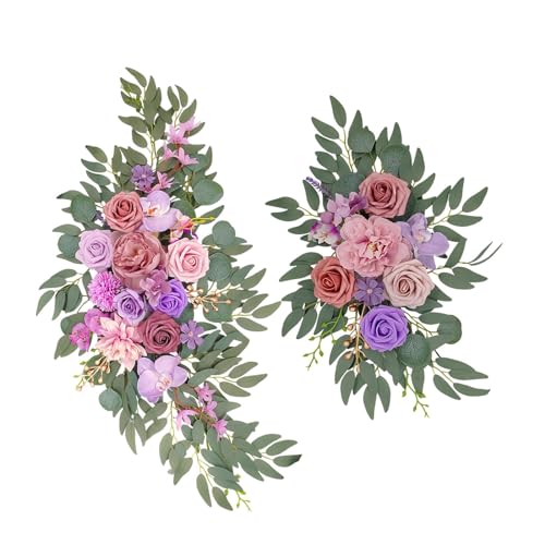 Fonowx 2X Hochzeitsbogen Blumen Künstliche Blumen Swag Bauernhaus Hochzeitsbogen Kranz Blumenarrangement Swag für Hintergrund Party Vorhänge, Rosa von Fonowx