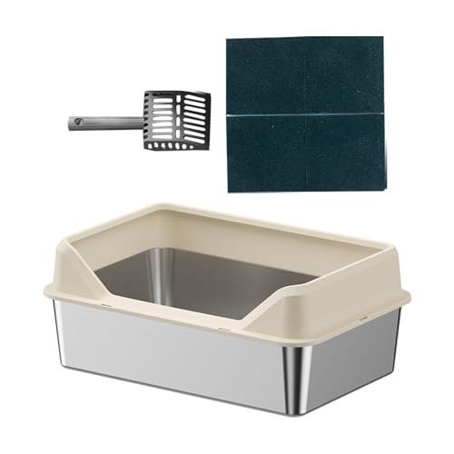 Fonowx Katzentoilette Katzenklo Toilettenschale Haustier Toilette Hygienisch Und Stabil Aus Metall mit Spritzschutz für Die Tägliche Haustierpflege, Beige, 50x35x10cm von Fonowx