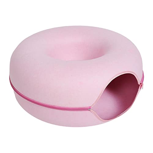 Fonowx Donut Felt Cave Cat Leichtes Kätzchenversteck Cave House Four Seasons Bett, ROSA von Fonowx