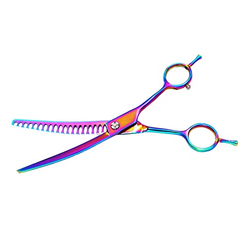 Fonowx Down Curve Chunker Schere Edelstahl Haarschneide Bunte Haarschneidewerkzeuge Hundeschere Pflege für Hund Katze Salon Heimgebrauch, 7 Zoll von Fonowx