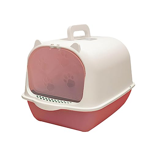 Fonowx Geschlossene und abgedeckte Katzentoilette, Katzentoilette mit Kapuze, leicht zu reinigen, tragbare Katzentoilette, mit Tür, Wiederverwendbare, rosa weiß von Fonowx