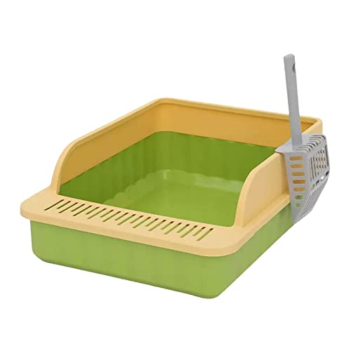 Fonowx Haustier Katzentoilette Katzentoilette Katzenklo Behälter mit Rahmen Spritzwassergeschützte Hohe Seite Katzentoilette Kaninchen Kleine Mittlere Katze, Grün Gelb von Fonowx