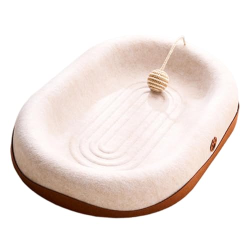 Fonowx Katzenkratzunterlage, Lounge Spielzone, Leicht, für Alle Jahreszeiten Geeignet, Atmungsaktiver Möbelschutz, Umdrehbar, mit Juteball, Weißes Oval von Fonowx
