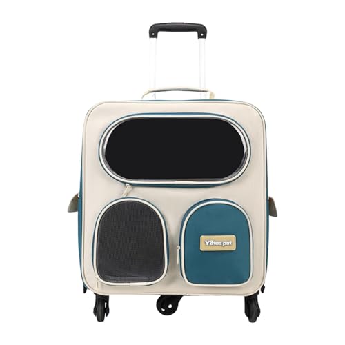 Fonowx Katzentrage Rucksack mit Trolley Händen Zum Wandern Und Einkaufen, Wasserdichtes Nylonmaterial, Leicht, Atmungsaktiv, mit Rädern, Grün Blau von Fonowx