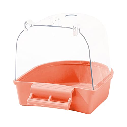 Fonowx Pet Bird Bath Box Einfach zu Installierendes Käfigzubehör Futternapf für Papagei, Nymphensittich, Papagei, Kleiner Vogel, Wellensittich, Kanarienvogel, rosa orange von Fonowx
