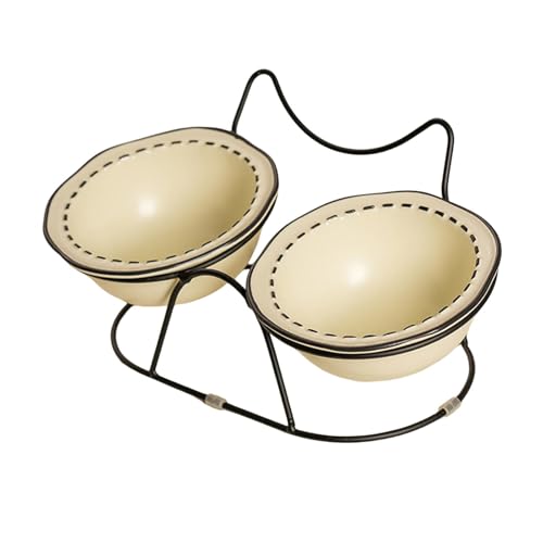 Fonowx Pet Bowl Fütterungsstation Haustier Feeder Hals Schutz Antislip erhöhte Katzenschale mit geneigtem Ständer für Kätzchen Kleiner Hund, Beige von Fonowx