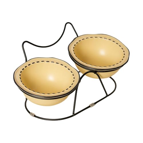 Fonowx Pet Bowl Fütterungsstation Haustier Feeder Hals Schutz Antislip erhöhte Katzenschale mit geneigtem Ständer für Kätzchen Kleiner Hund, Hellgelb von Fonowx