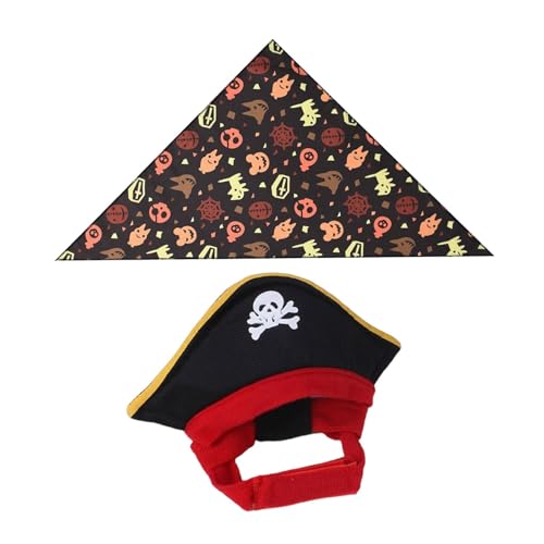 Fonowx Piratenkostüm für Hunde, Halloween Mütze Und Bandana für Hunde Und Katzen, Party Katzenbekleidung Fonowx Piratenkostüm für Hunde, Halloween Mütze Und Bandana für Hunde Und Katzen, Party Katzenbekleidung von Fonowx