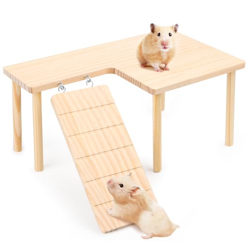 Hamster Plattform aus Holz mit Kletterleiter, Trainingsplattform für kleine Haustiere, Hamster Kletterplattform Hamster Zubehör für Den Käfig von Fonyet