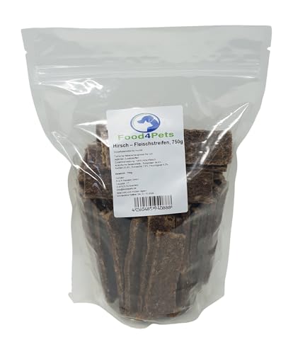 Food4Pets Fleischstreifen Hundeleckerli Hirschfleisch 750g – herzhafte und natürliche Kaustreifen für Hunde, ideal zur Zahnpflege und als Belohnungssnack von Food4Pets