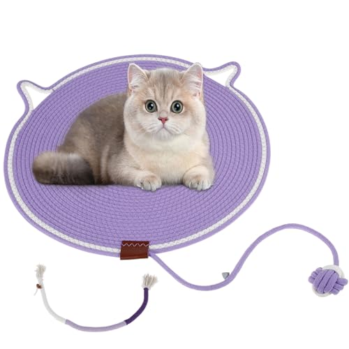 Foppla Katzenkratzmatte, natürliches Baumwollseil, Katzenkratzmatte, 50 cm, rund, Katzenball, Spielzeug, Katzenkratzmatte, lustiger Katzenkratzteppich, Katzenkratzteppich (lila, 2) von Foppla