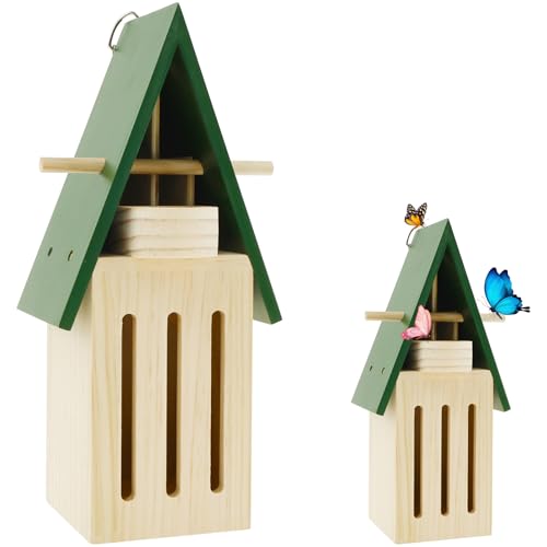 Foppla Schmetterlings-Futterstation aus Naturholz, Schmetterlingshaus mit Futterstation, dekorativer Schmetterlingsunterstand, sicherer Schmetterlings-Lebensraum mit Haken, zum Aufhängen an Wand oder von Foppla