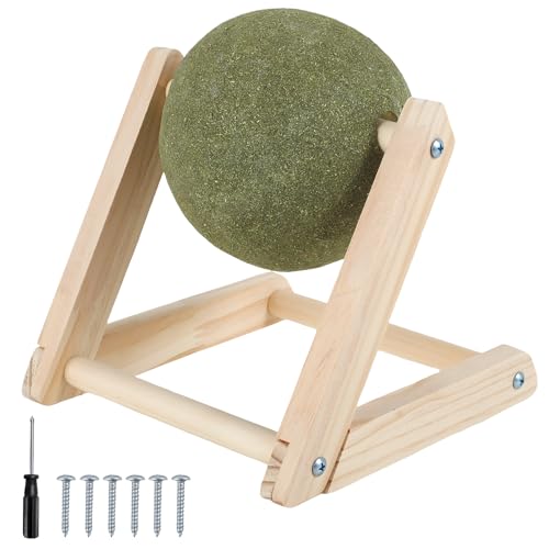 Katzenminz-Ball, sicheres Katzenminze-Bodenball-Spielzeug mit Holzbasis, interaktives Katzenminze-Spielzeug, Riesenrad, Katzenminze, Bodenspielzeug für Katzenspiele und Training (Trompete) von Foppla