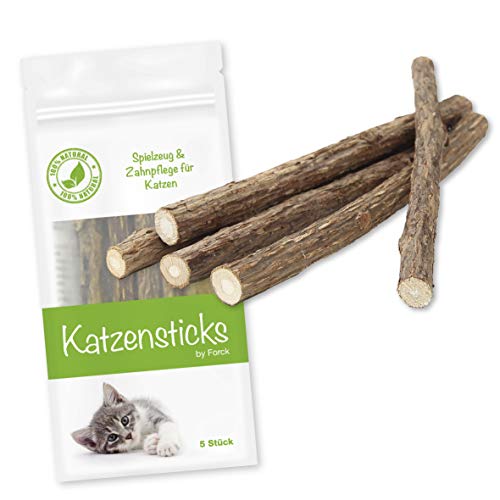 Forck Katzenminze Sticks (5 Stück), Matatabi-Kausticks als Katzenspielzeug für die natürliche Katzen Zahnpflege, Dental Kau-Sticks helfen bei Zahnstein & Mundgeruch von Forck