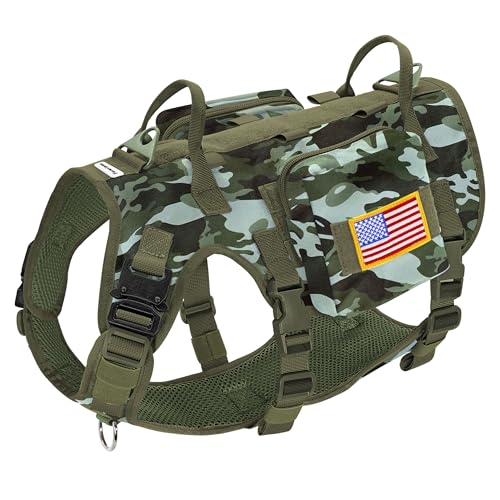 Forestpaw Hundegeschirr, taktisches Hundegeschirr mit Griff, kein Ziehen, Militär-Stil, Weste, mit Taschen, verstellbar für mittelgroße und große Hunde, Camouflage-Grün, Brustumfang 49,5–105,4 cm Forestpaw Hundegeschirr, taktisches Hundegeschirr mit Griff, kein Ziehen, Militär-Stil, Weste, mit Taschen, verstellbar für mittelgroße und große Hunde, Camouflage-Grün, Brustumfang 49,5–105,4 cm von Forestpaw