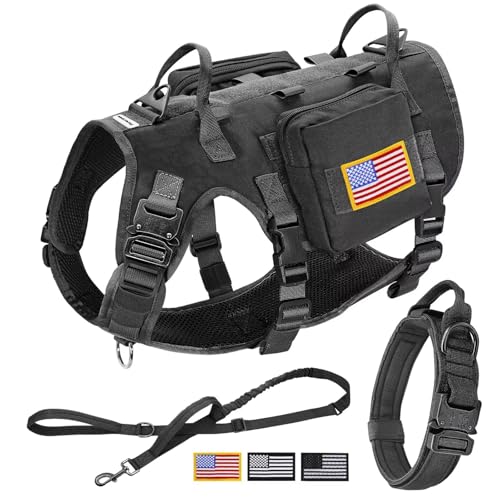 Forestpaw Taktisches Hundegeschirr und einfache Kontrolle, Trainings-Hundehalsband mit Bungee-Hundeleine, Set, kein Ziehen, Militär-Hundegeschirr mit Rucksack für mittelgroße und große Hunde, Schwarz, Forestpaw Taktisches Hundegeschirr und einfache Kontrolle, Trainings-Hundehalsband mit Bungee-Hundeleine, Set, kein Ziehen, Militär-Hundegeschirr mit Rucksack für mittelgroße und große Hunde, Schwarz, von Forestpaw