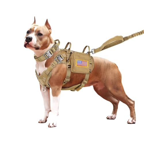 Forestpaw Taktisches Hundegeschirr und einfache Kontrolle, Trainings-Hundehalsband mit Bungee-Hundeleine, kein Ziehen, Militär-Hundegeschirr mit Rucksack für kleine, mittelgroße Hunde, Kojotenbraun, von Forestpaw
