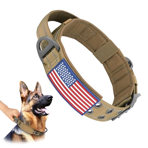 Forestpaw Taktisches Hundehalsband – Breites Hundehalsband für mittelgroße und große Hunde, verstellbares Militär-Hunde-Trainingshalsband mit Griff und Metallschnalle – Braun, M von Forestpaw