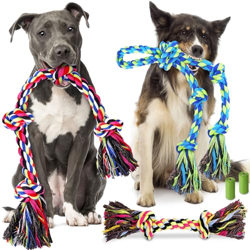 Forfon Robustes Hundespielzeug für aggressive Kauer – robustes Kauspielzeug für große Hunde, ideal für Tauziehen und Zahnreinigung, mit 3 Seilspielzeugen und 2 Hundetaschen Forfon Robustes Hundespielzeug für aggressive Kauer – robustes Kauspielzeug für große Hunde, ideal für Tauziehen und Zahnreinigung, mit 3 Seilspielzeugen und 2 Hundetaschen von Forfon
