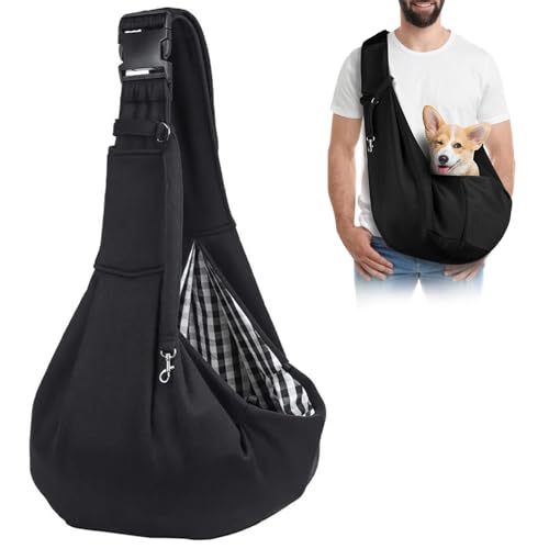 Forhandy Hundetragetasche, Tragbare Haustier Hundetasche mit Verstellbare Schultergurt und Fronttasche Wendbarer Tragetasche Hund bis 7.5kg zum Aktivitäten im Freien/Spaziergang/Ausflüge (Schwarz) von Forhandy