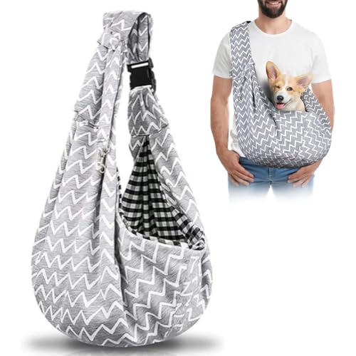 Forhandy Hundetragetasche, Tragbare Wendbarer Tragetasche Hund mit Verstellbare Schultergurt und Fronttasche Hundetasche für Kleine Hunde bis 7.5kg zum Spaziergang und Ausflüge (Gewellt Grau) von Forhandy