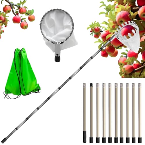 Forhandy Obstpflücker Apfelpflücker 4M Obstpflücker mit Teleskopstiel und Stoff, Obstpflücker für Kirschen, Pflaumenpflücker von Forhandy