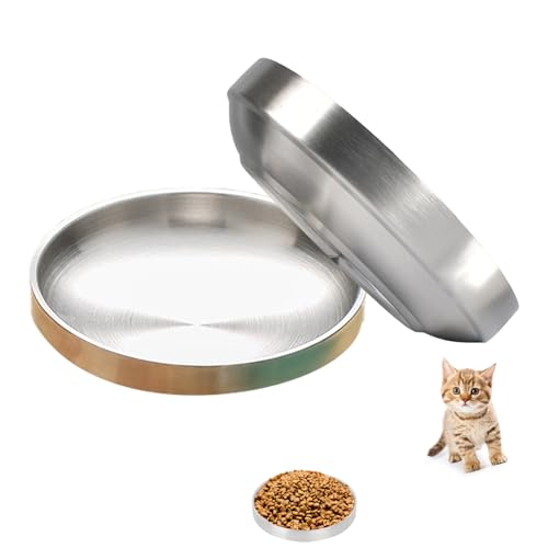 Edelstahl Katze Schüssel für Haustiere,2 Katzenschale aus Metall,Flache Schüssel aus Edelstahl,Doppellagige Katzenschale,Edelstahl Haustier Flache Schüssel,Katzenfutterschale von Forhome