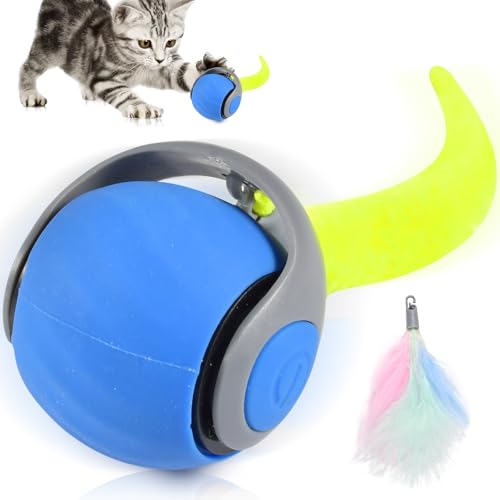 Forhome Cat Toy, Electric Moving Ball,Interactive Cat Toy,Self-Employment with Replacement Tail,USB Rechargeable (Blue, 1 Piece) von Forhome