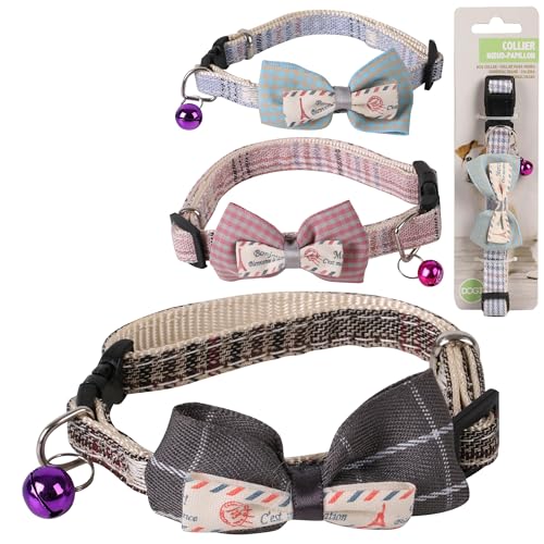 Fornord Dogi Hundehalsband, Fliege, mit Glöckchen, 3 zufällige Farben, Grau/Rosa/Blau von Fornord