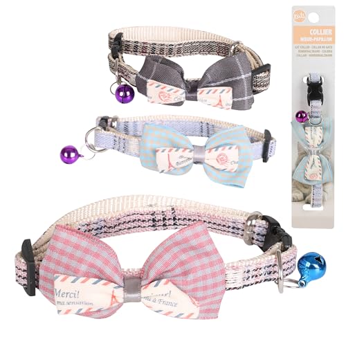 Fornord Kats Katzenhalsband, Fliege mit Glöckchen, 3 zufällige Farben, Grau/Rosa/Blau Fornord Kats Katzenhalsband, Fliege mit Glöckchen, 3 zufällige Farben, Grau/Rosa/Blau von Fornord