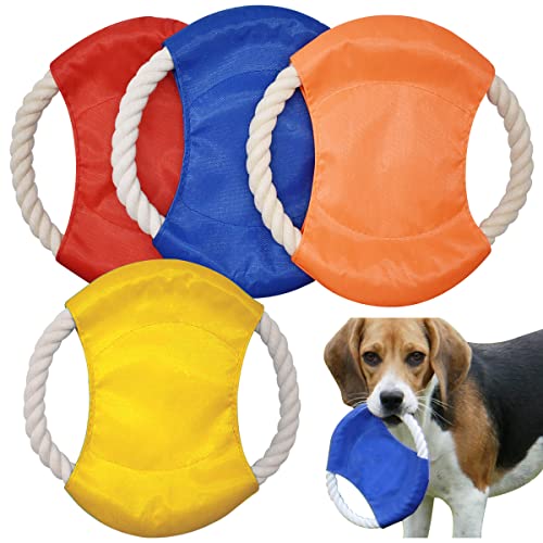 Forreen Hundefrisbee, 4 Stück Hund Frisbee Natürliches Baumwolle Hund Fliegende Scheibe Bunt Ungiftiger Bissresistan Haustier Frisbee für Hundetraining Werfen Fangen Spielen (Zufällige Farbe) von Forreen