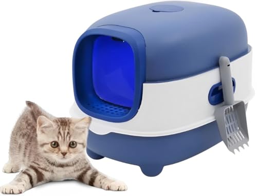 Forroby Faltbare Katzentoilette mit automatischer Desodorierung, geschlossene Katzentoilette, extra groß mit Schaufel und Auslaufbrett, tragbare Toilette für Haustiere mit Haube, für den Innenbereich von Forroby