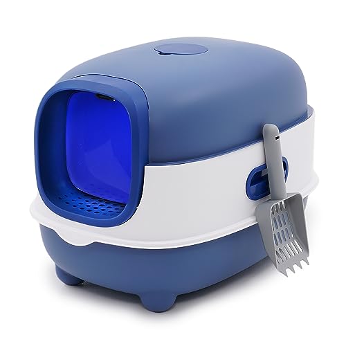Katzentoilette,Ultragroße Vollständig Geschlossene katzenklo mit Automatischem Anti-Sand-Käfig Einfach zu reinigen desodorieren Leicht Spritzwassergeschützte Katzentoilette,38x55x36cm(Blau) von Forroby