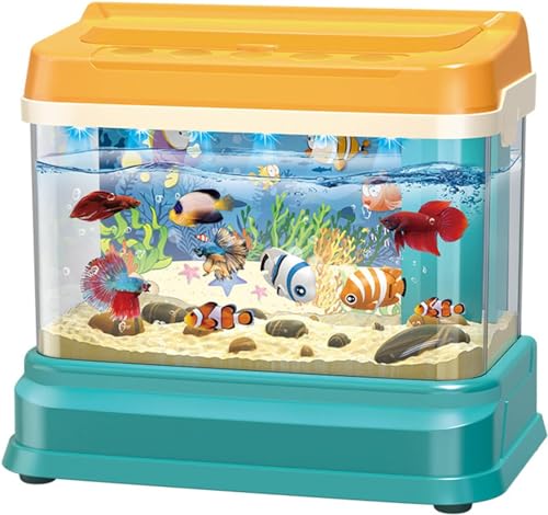 Mini-Aquarium für Kinder, Angelspielzeug, künstliches Aquarium mit beweglichem Fisch * 4, mit USB-Licht und Musik, Angelrute, Fischernetz von Forroby