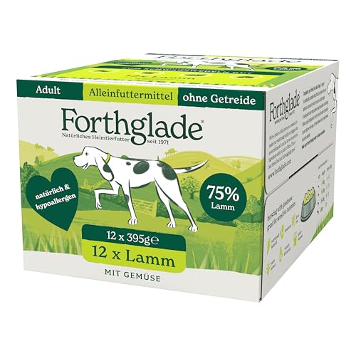 Forthglade Nassfutter für Hunde (12 x 395g Schalen), hypoallergenes & getreidefreies Futter für ausgewachsene Hunde ab 1 Jahr, Hundefutter mit Lamm & Gemüse für sensible Hundemägen von Forthglade