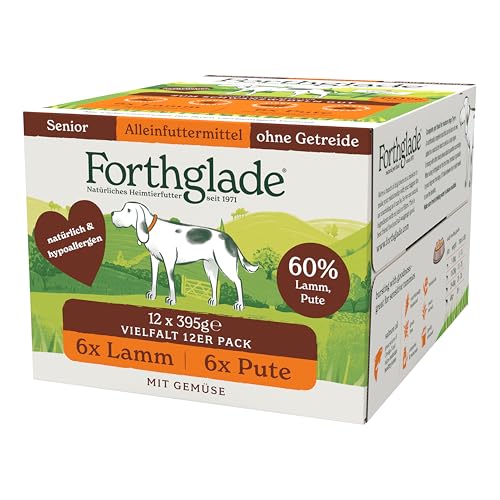Forthglade Nassfutter für Hunde (12 x 395g Schalen), hypoallergenes & getreidefreies Futter für Senior-Hunde ab 7 Jahren, Hundefutter Mixpaket mit 2 schmackhaften Sorten von Forthglade