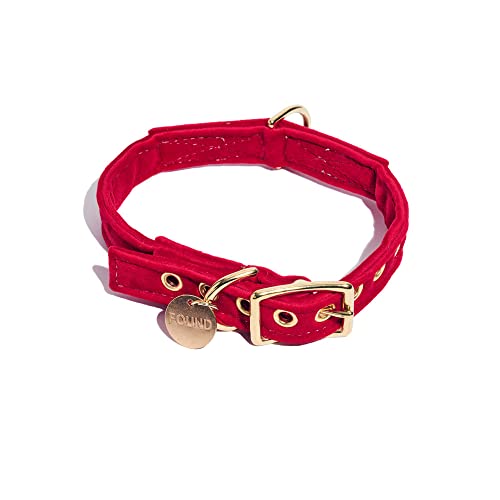 Found My Animal - Das originale rote Samt-Halsband für Katzen und Hunde (extra groß) – verstellbare, massive Messingschnalle – robustes Hundehalsband für Hunde – handgefertigtes Hundehalsband aus Samt von Found My Animal