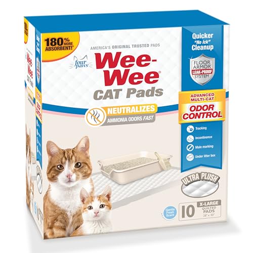 Four Paws Wee-Wee Katzen-Urinierunterlagen, Einweg-Klo Matten, fortschrittliche Geruchskontrolle, schnelle Absorptionsbox, Urinierpads für Streu, 71,1 x 76,2 cm, frischer Duft, 10 Stück von Four Paws