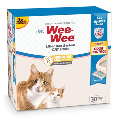 Four Paws Wee-Wee Katzentoiletten-System, Nachfüllpackungen, fortschrittliche Geruchskontrolle für mehrere Katzen mit Kohle-Technologie, Katzentoiletten-Pads für einfache Reinigung, 27,9 x 43,2 cm von Four Paws